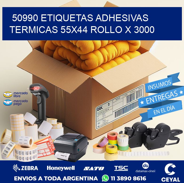 50990 ETIQUETAS ADHESIVAS TERMICAS 55X44 ROLLO X 3000