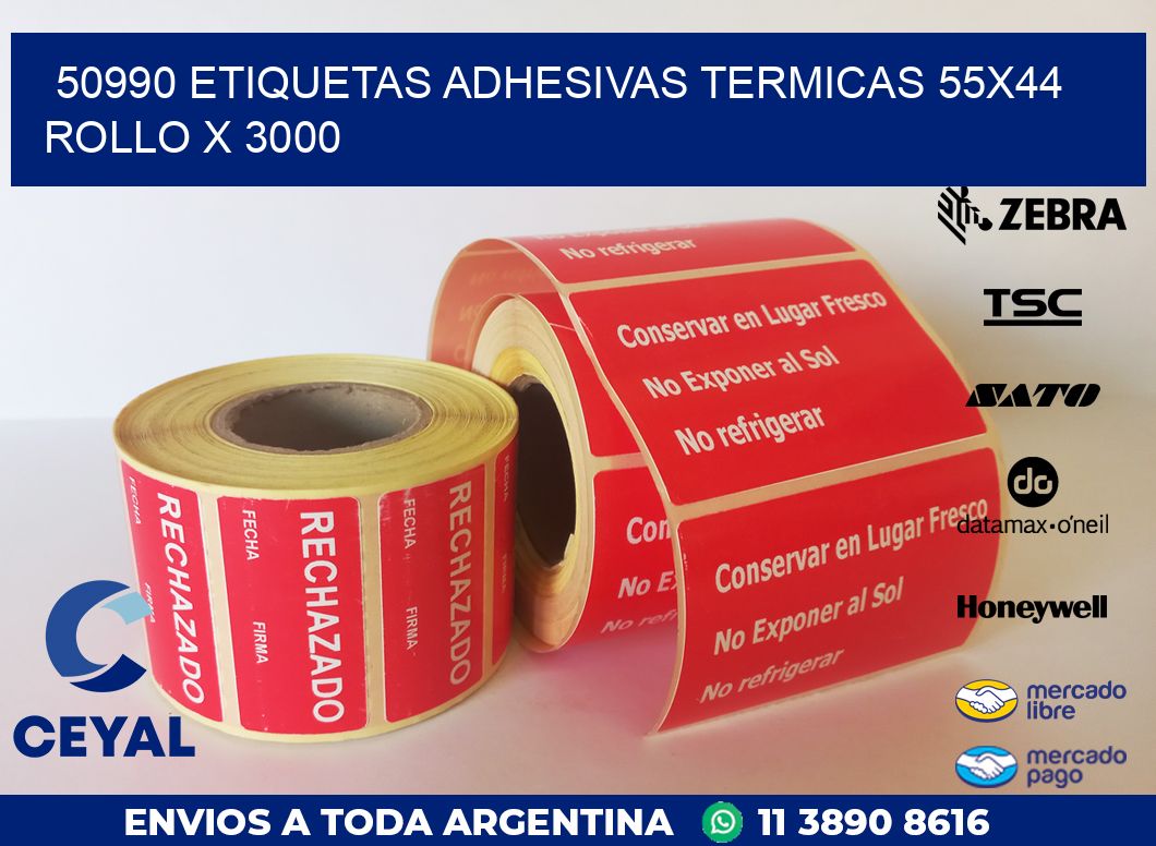 50990 ETIQUETAS ADHESIVAS TERMICAS 55X44 ROLLO X 3000
