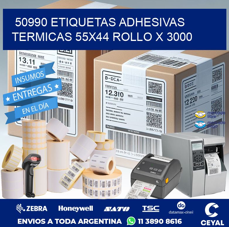 50990 ETIQUETAS ADHESIVAS TERMICAS 55X44 ROLLO X 3000