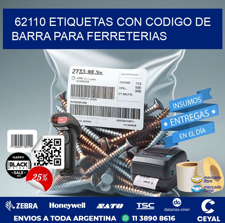62110 ETIQUETAS CON CODIGO DE BARRA PARA FERRETERIAS
