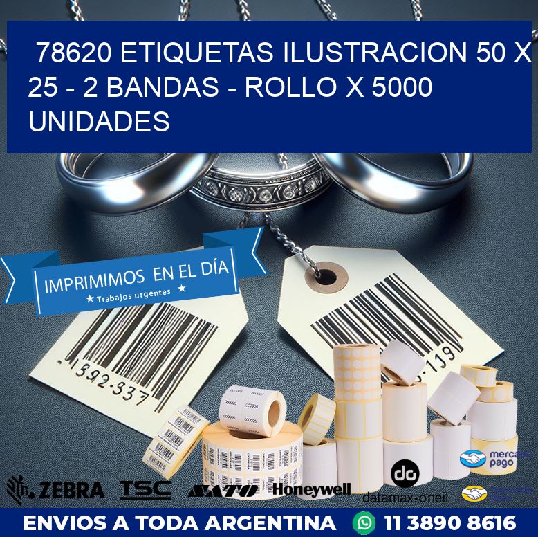 78620 ETIQUETAS ILUSTRACION 50 X 25 - 2 BANDAS - ROLLO X 5000 UNIDADES