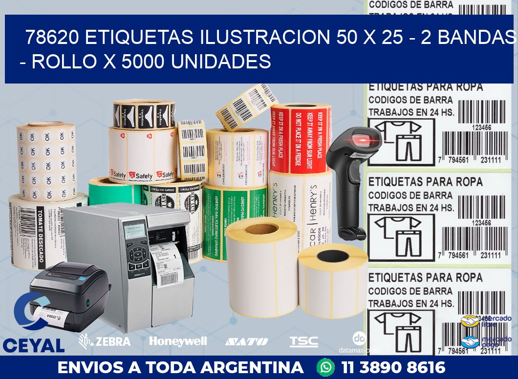 78620 ETIQUETAS ILUSTRACION 50 X 25 - 2 BANDAS - ROLLO X 5000 UNIDADES