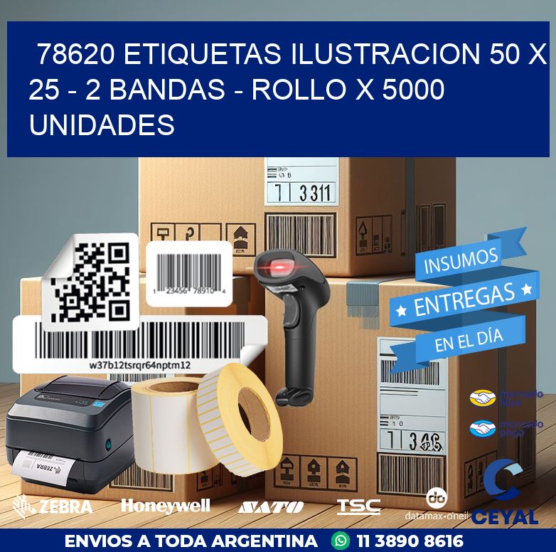 78620 ETIQUETAS ILUSTRACION 50 X 25 – 2 BANDAS – ROLLO X 5000 UNIDADES