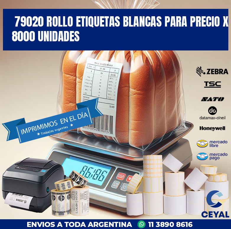 79020 ROLLO ETIQUETAS BLANCAS PARA PRECIO X 8000 UNIDADES