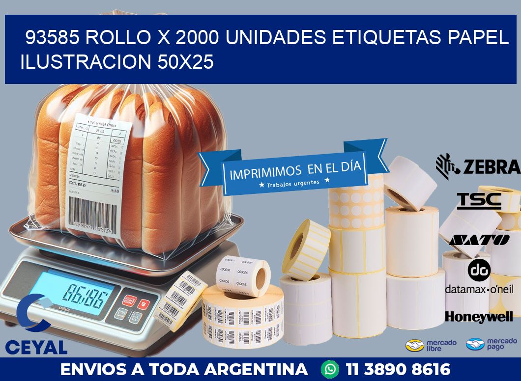 93585 ROLLO X 2000 UNIDADES ETIQUETAS PAPEL ILUSTRACION 50X25
