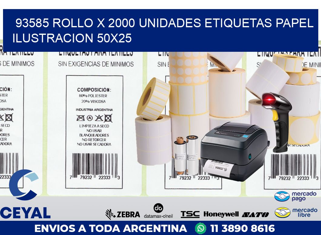 93585 ROLLO X 2000 UNIDADES ETIQUETAS PAPEL ILUSTRACION 50X25