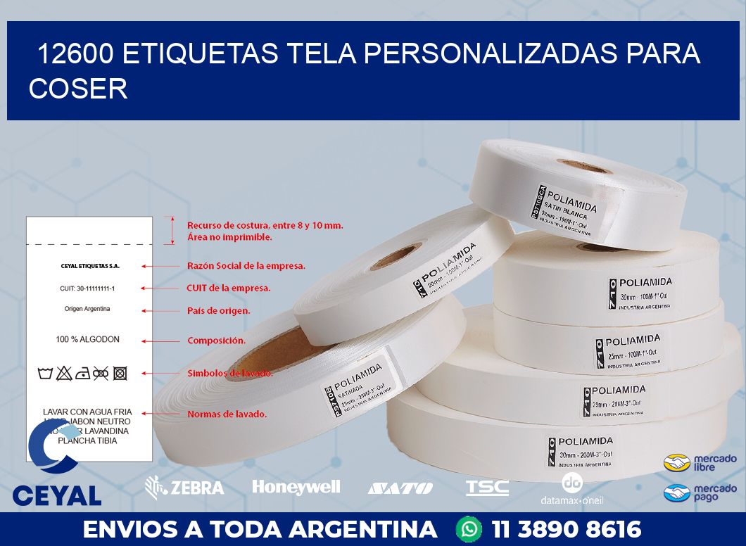 12600 ETIQUETAS TELA PERSONALIZADAS PARA COSER