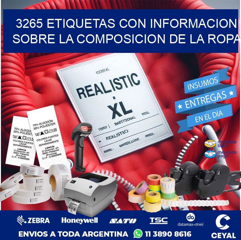 3265 ETIQUETAS CON INFORMACION SOBRE LA COMPOSICION DE LA ROPA