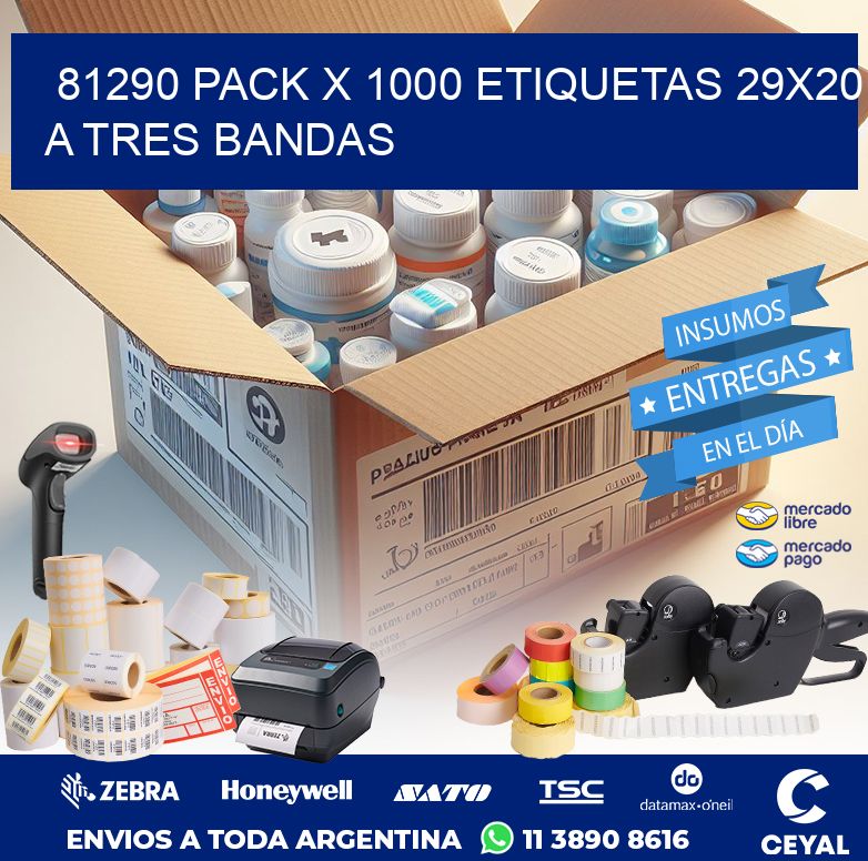 81290 PACK X 1000 ETIQUETAS 29X20 A TRES BANDAS
