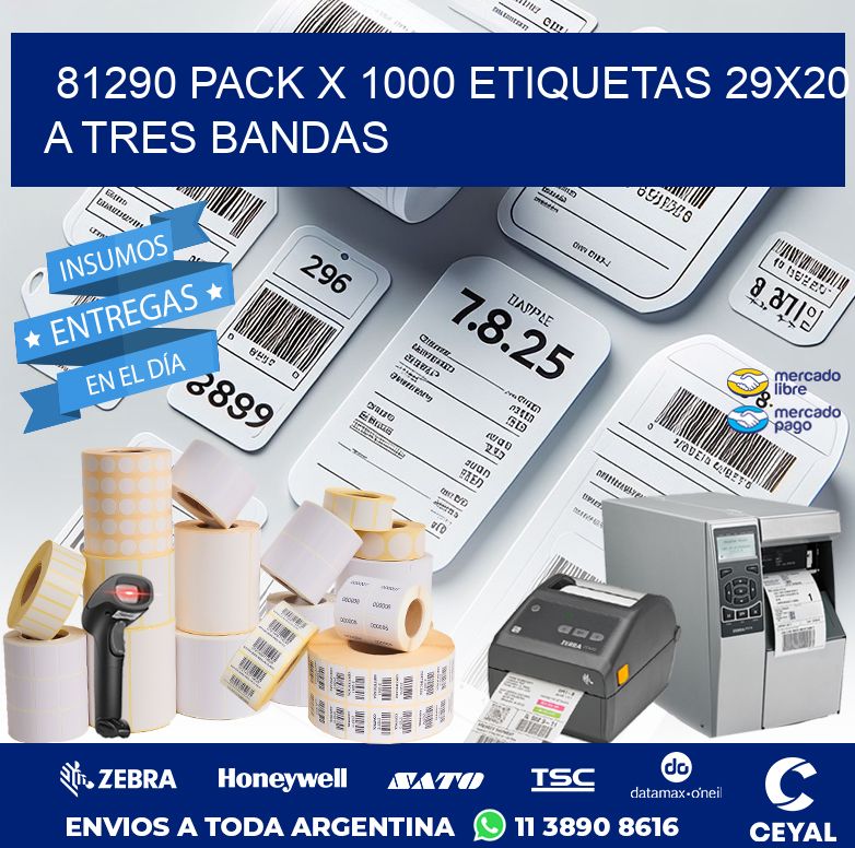 81290 PACK X 1000 ETIQUETAS 29X20 A TRES BANDAS