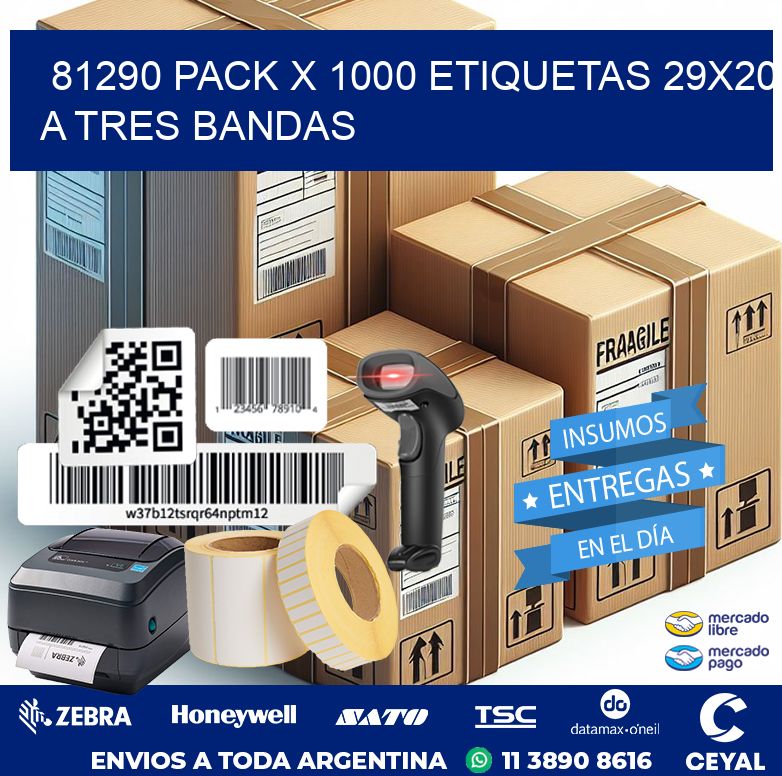 81290 PACK X 1000 ETIQUETAS 29X20 A TRES BANDAS