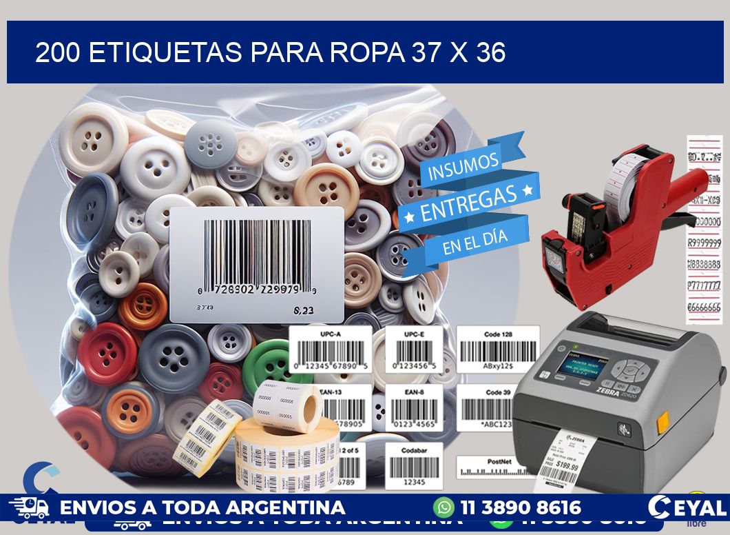 200 ETIQUETAS PARA ROPA 37 x 36