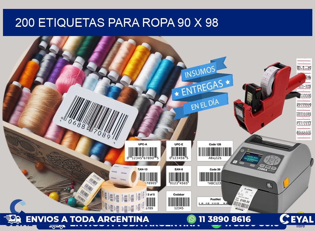 200 ETIQUETAS PARA ROPA 90 x 98