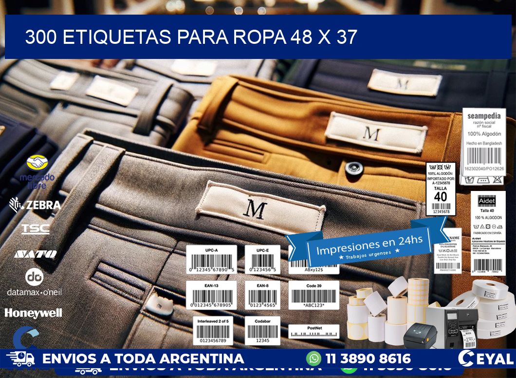 300 ETIQUETAS PARA ROPA 48 x 37