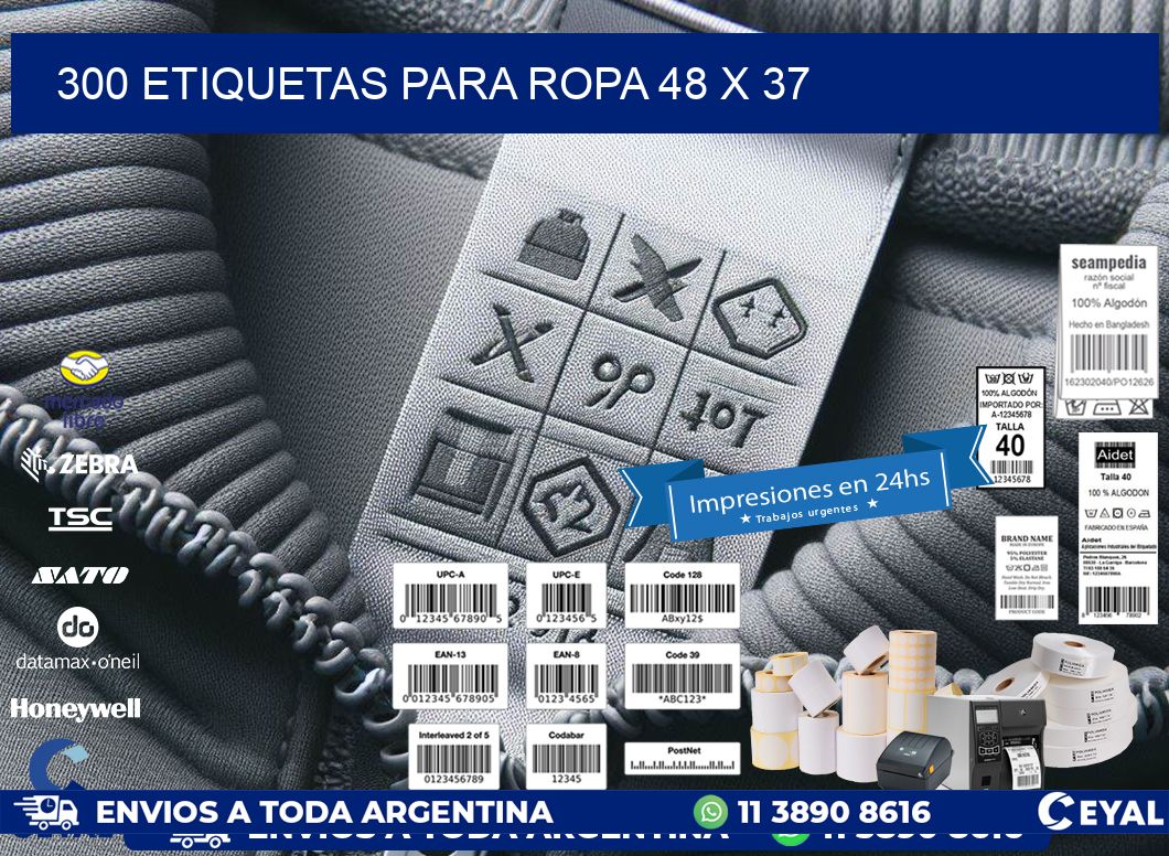 300 ETIQUETAS PARA ROPA 48 x 37