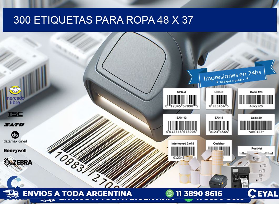 300 ETIQUETAS PARA ROPA 48 x 37
