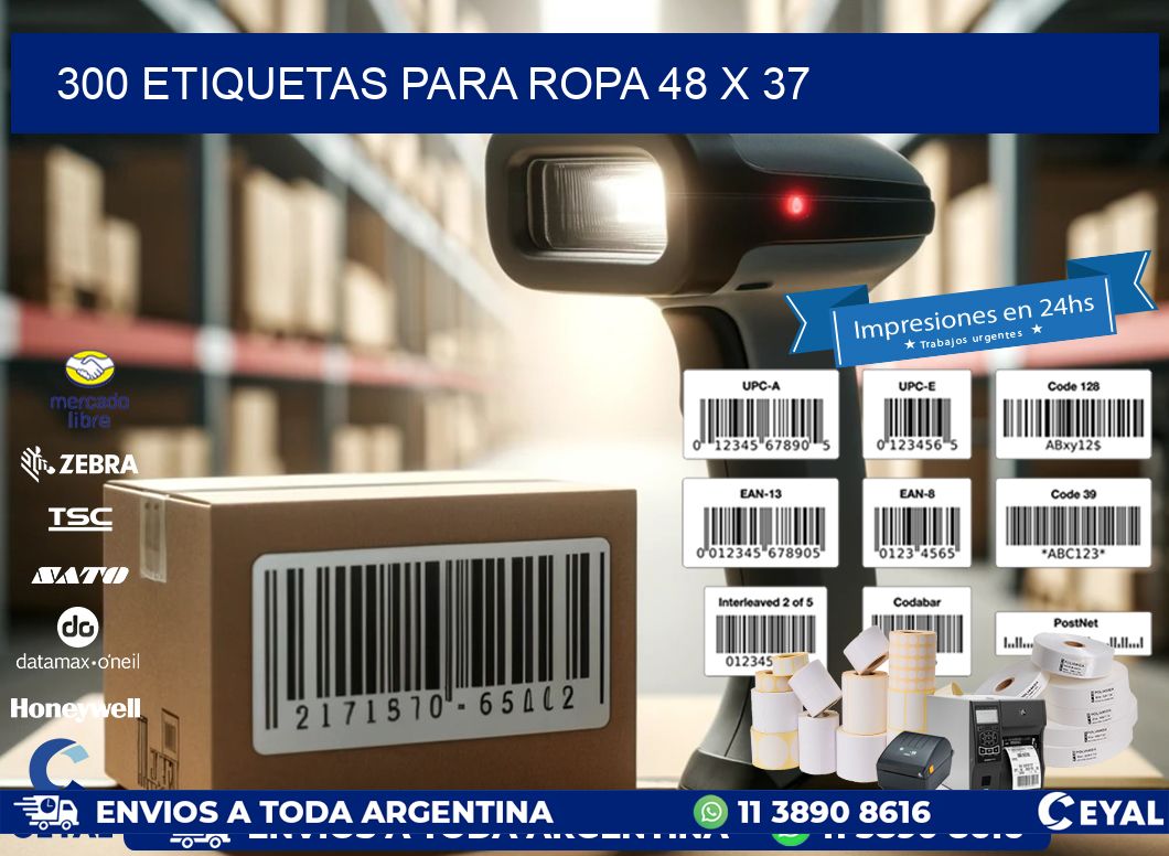 300 ETIQUETAS PARA ROPA 48 x 37