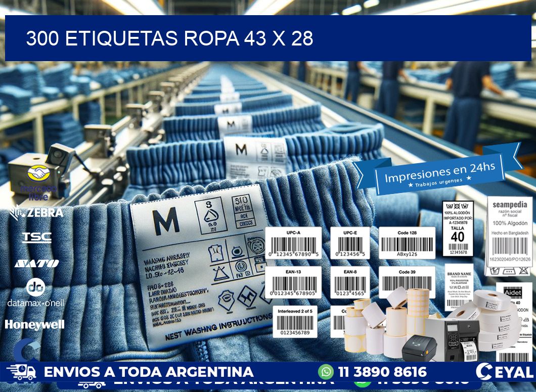 300 ETIQUETAS ROPA 43 x 28