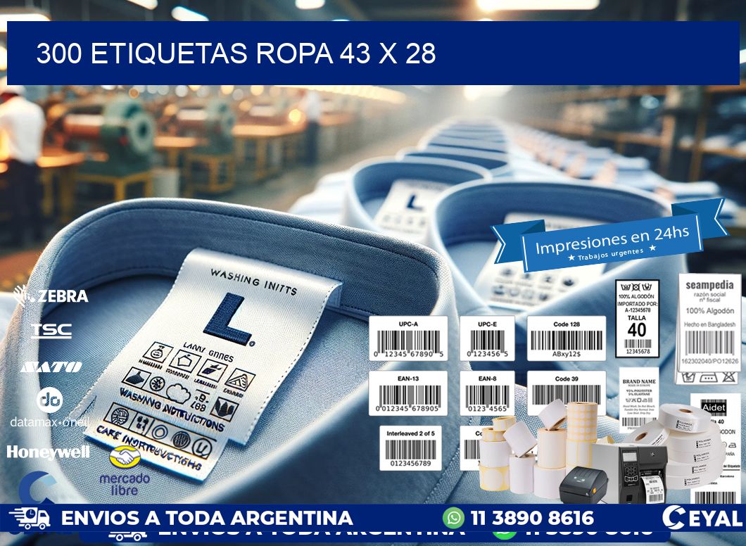 300 ETIQUETAS ROPA 43 x 28