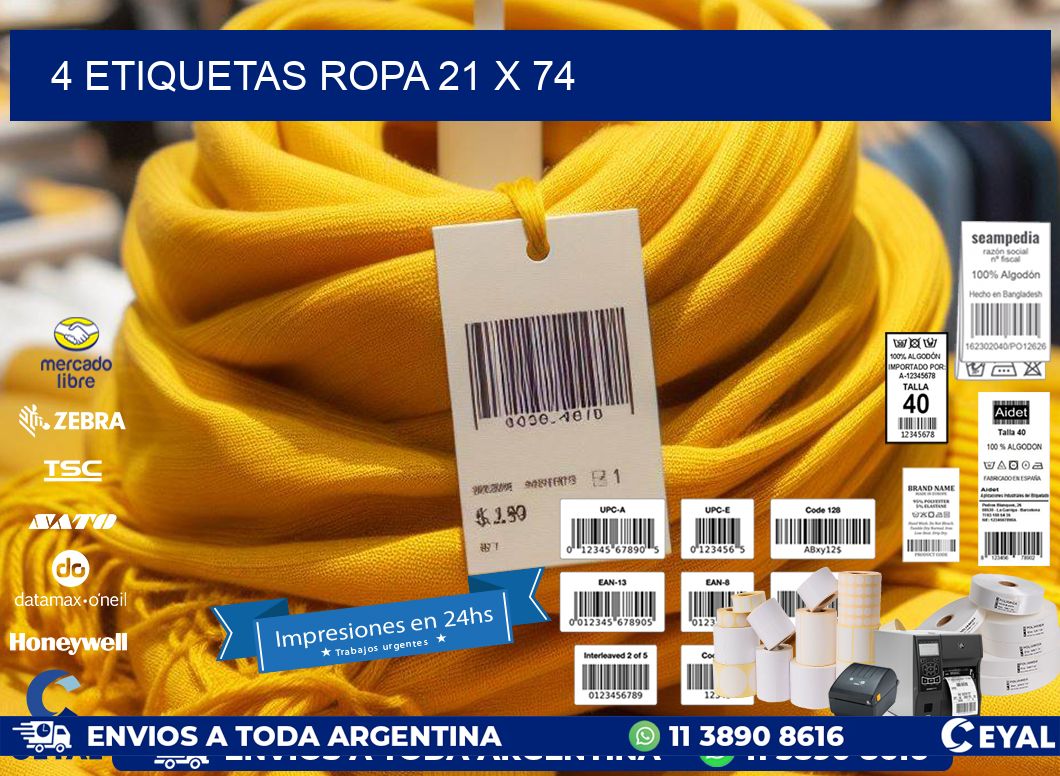 4 ETIQUETAS ROPA 21 x 74
