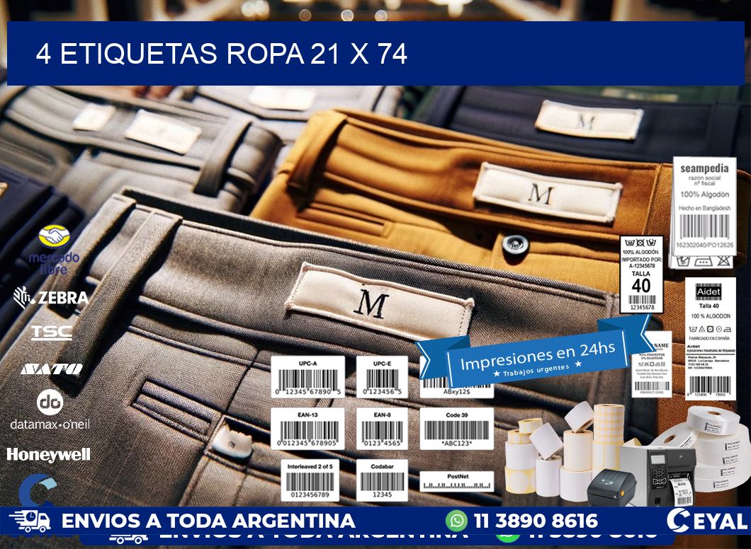 4 ETIQUETAS ROPA 21 x 74
