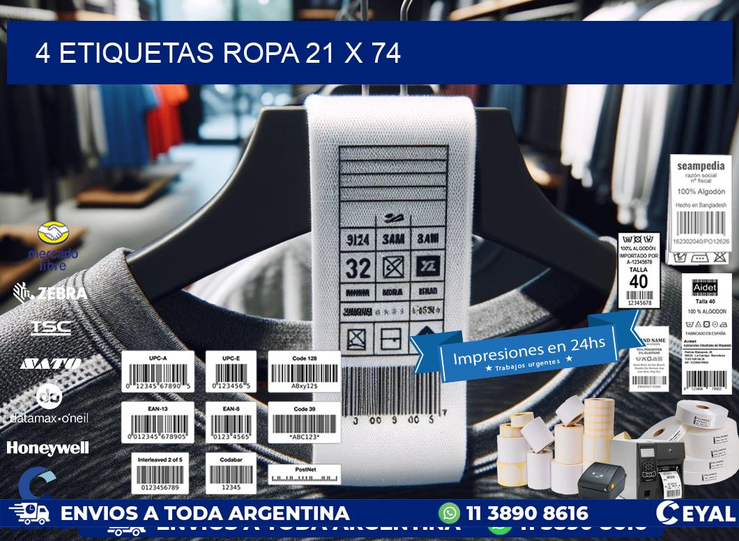 4 ETIQUETAS ROPA 21 x 74