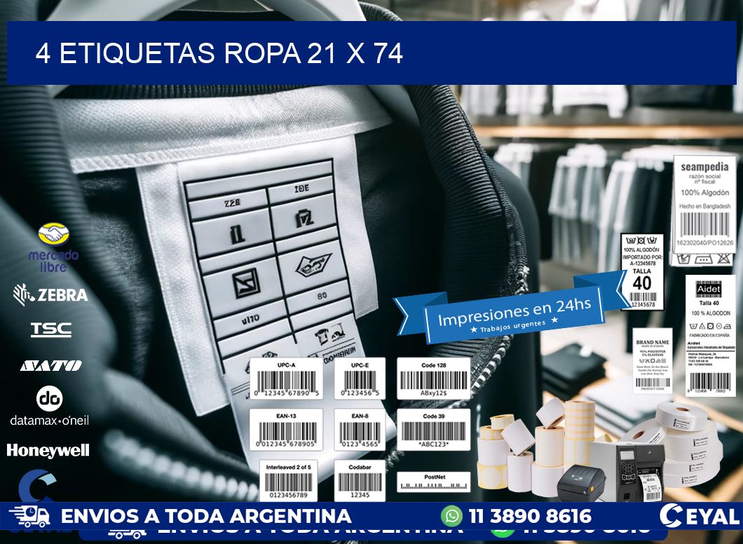 4 ETIQUETAS ROPA 21 x 74