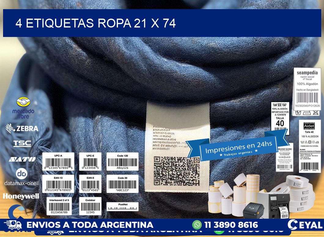 4 ETIQUETAS ROPA 21 x 74