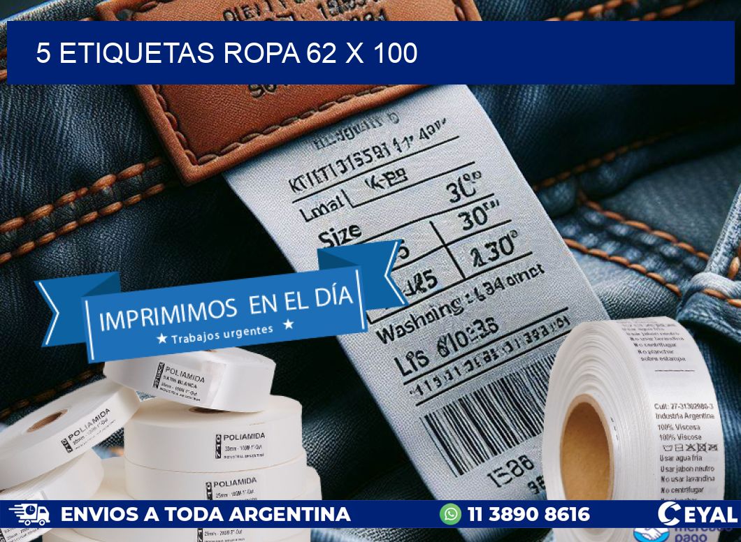 5 ETIQUETAS ROPA 62 x 100
