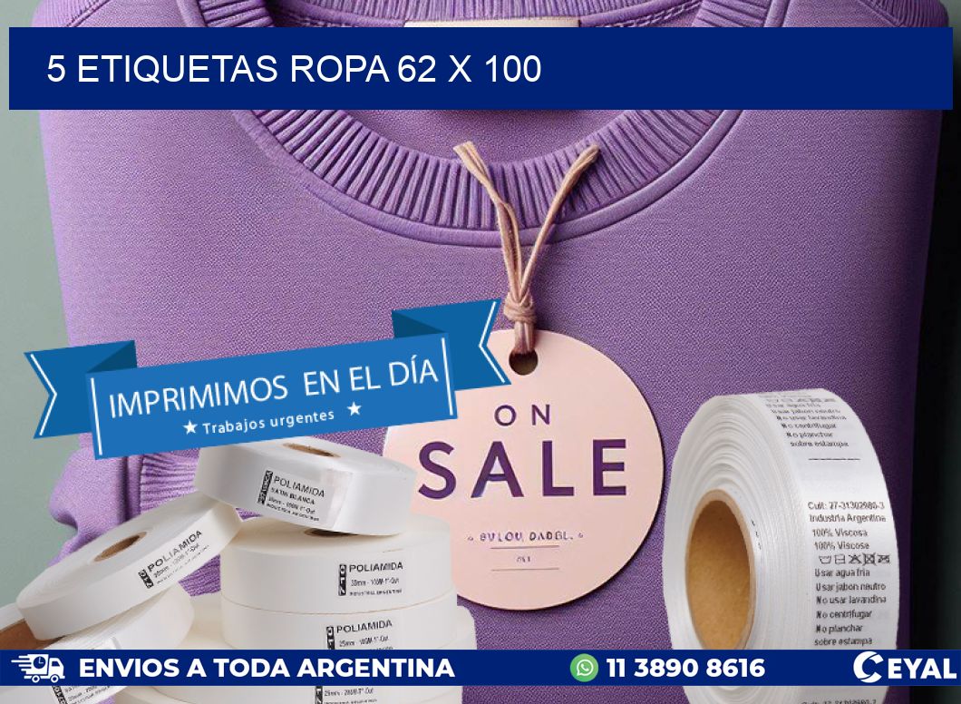 5 ETIQUETAS ROPA 62 x 100
