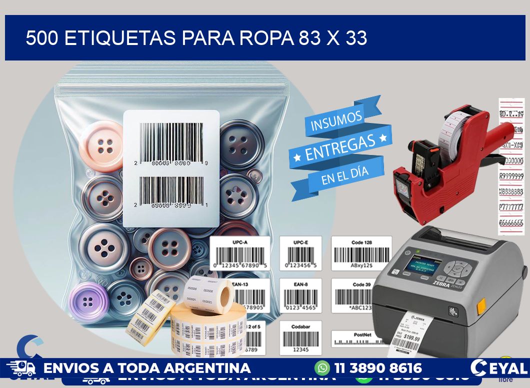 500 ETIQUETAS PARA ROPA 83 x 33