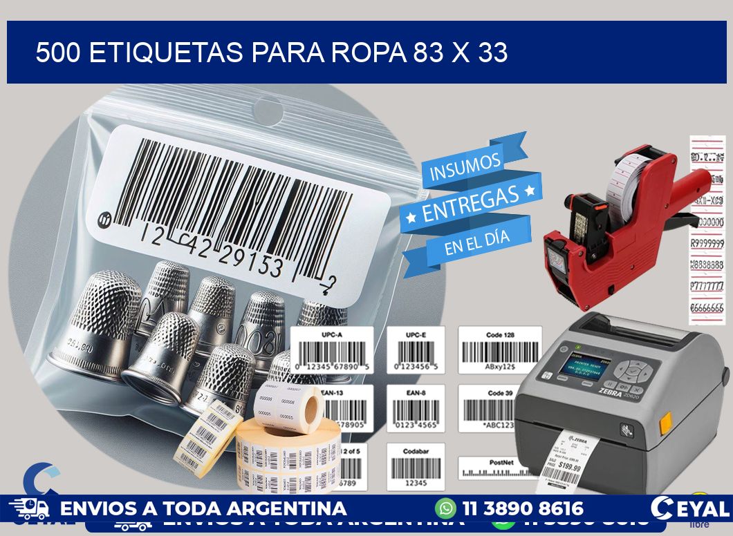 500 ETIQUETAS PARA ROPA 83 x 33