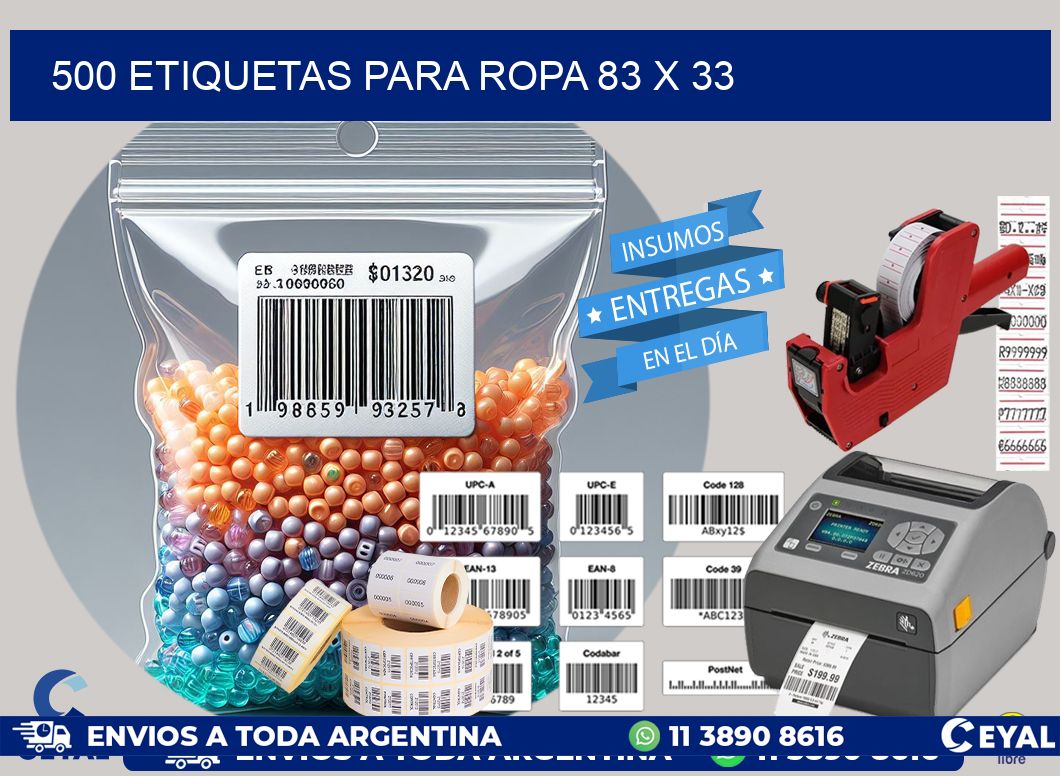 500 ETIQUETAS PARA ROPA 83 x 33