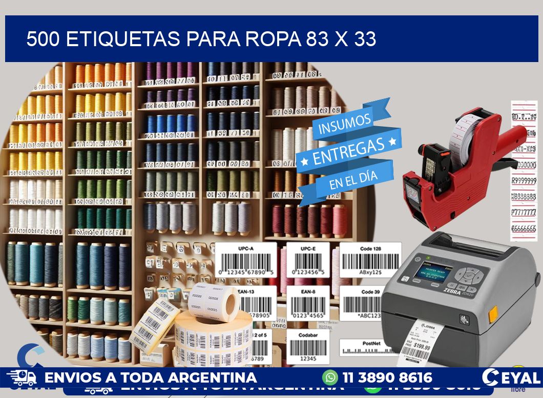 500 ETIQUETAS PARA ROPA 83 x 33