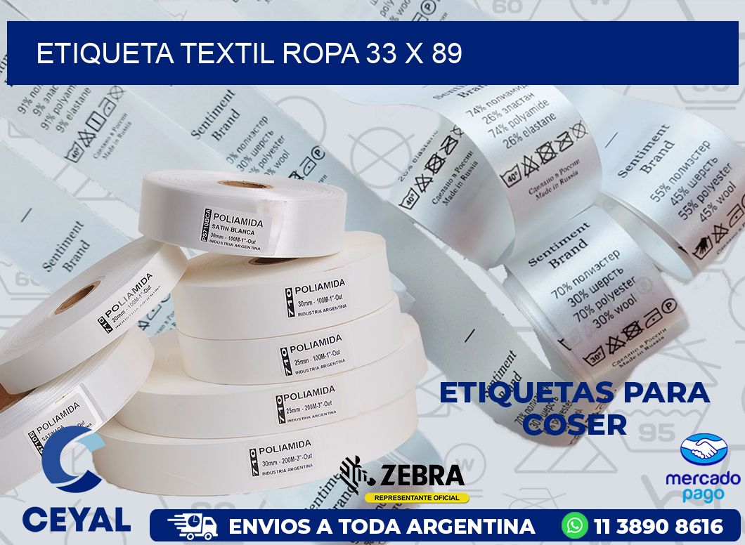 ETIQUETA TEXTIL ROPA 33 x 89