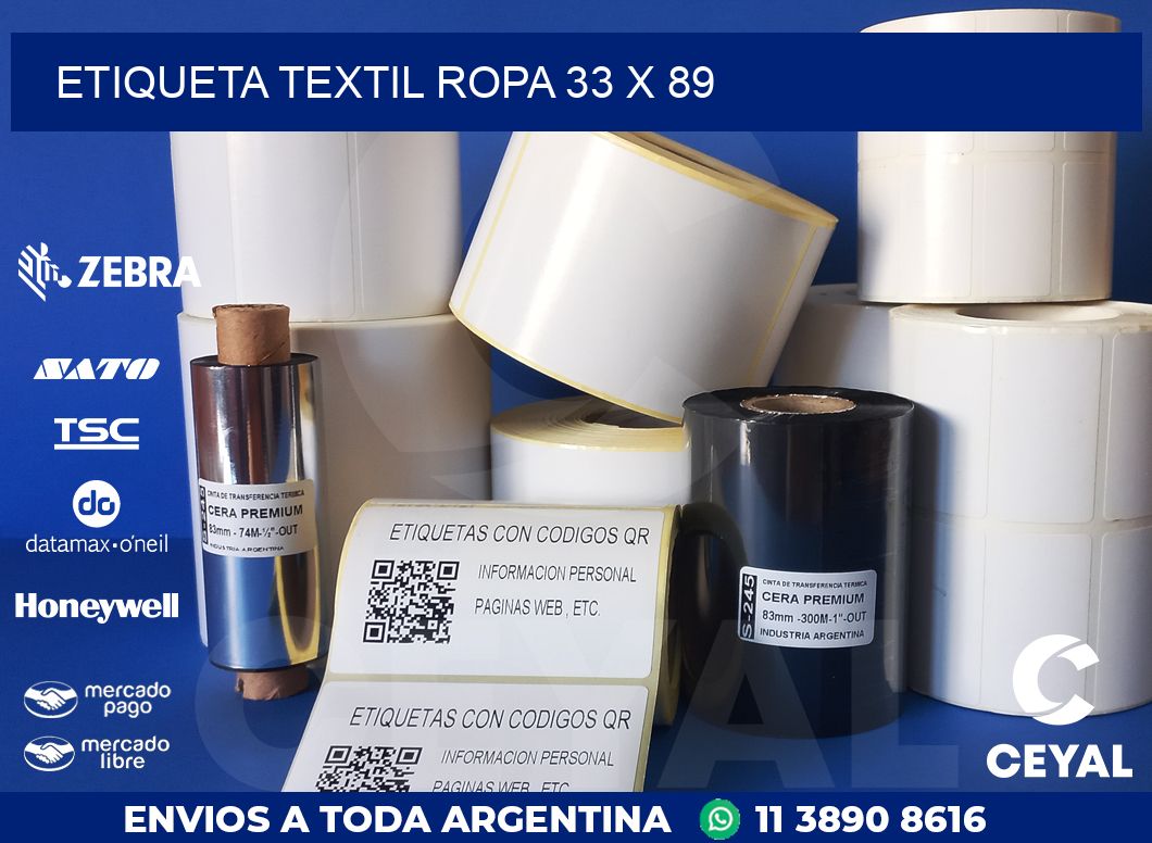 ETIQUETA TEXTIL ROPA 33 x 89