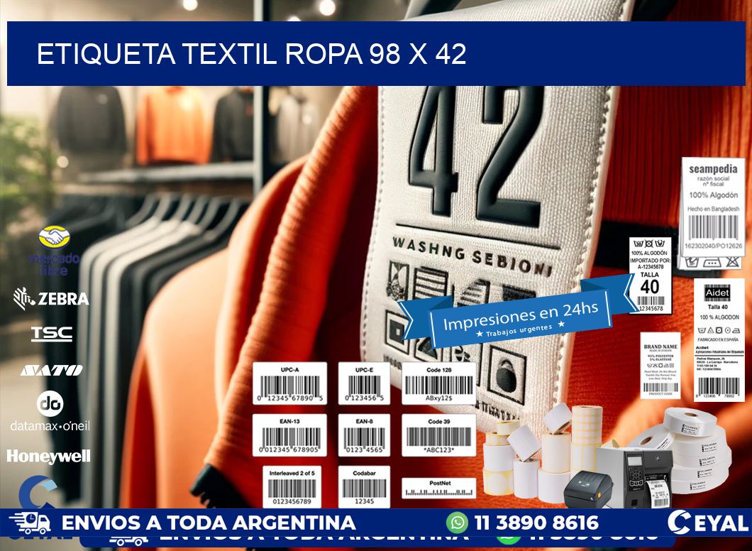 ETIQUETA TEXTIL ROPA 98 x 42