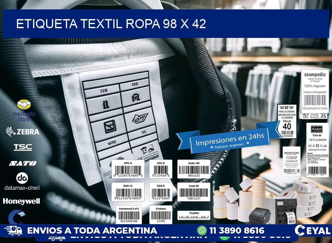 ETIQUETA TEXTIL ROPA 98 x 42