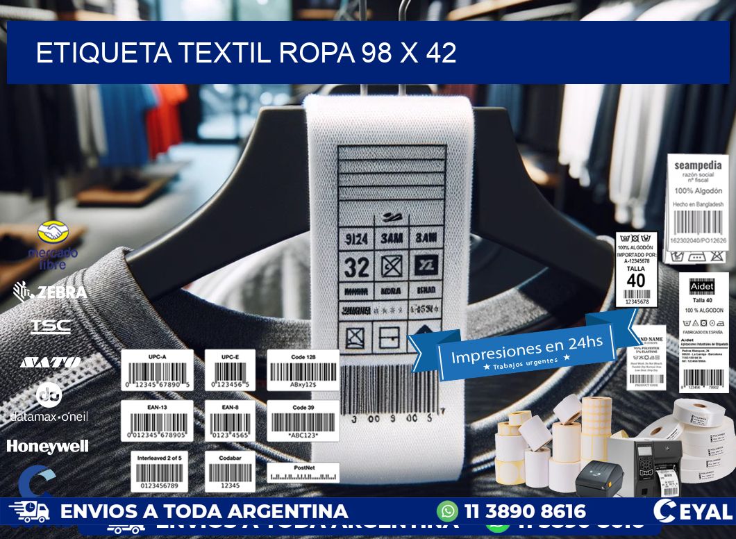 ETIQUETA TEXTIL ROPA 98 x 42