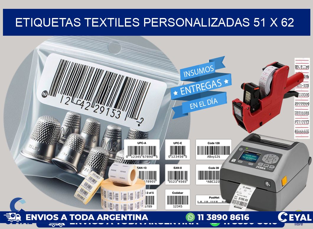 ETIQUETAS TEXTILES PERSONALIZADAS 51 x 62