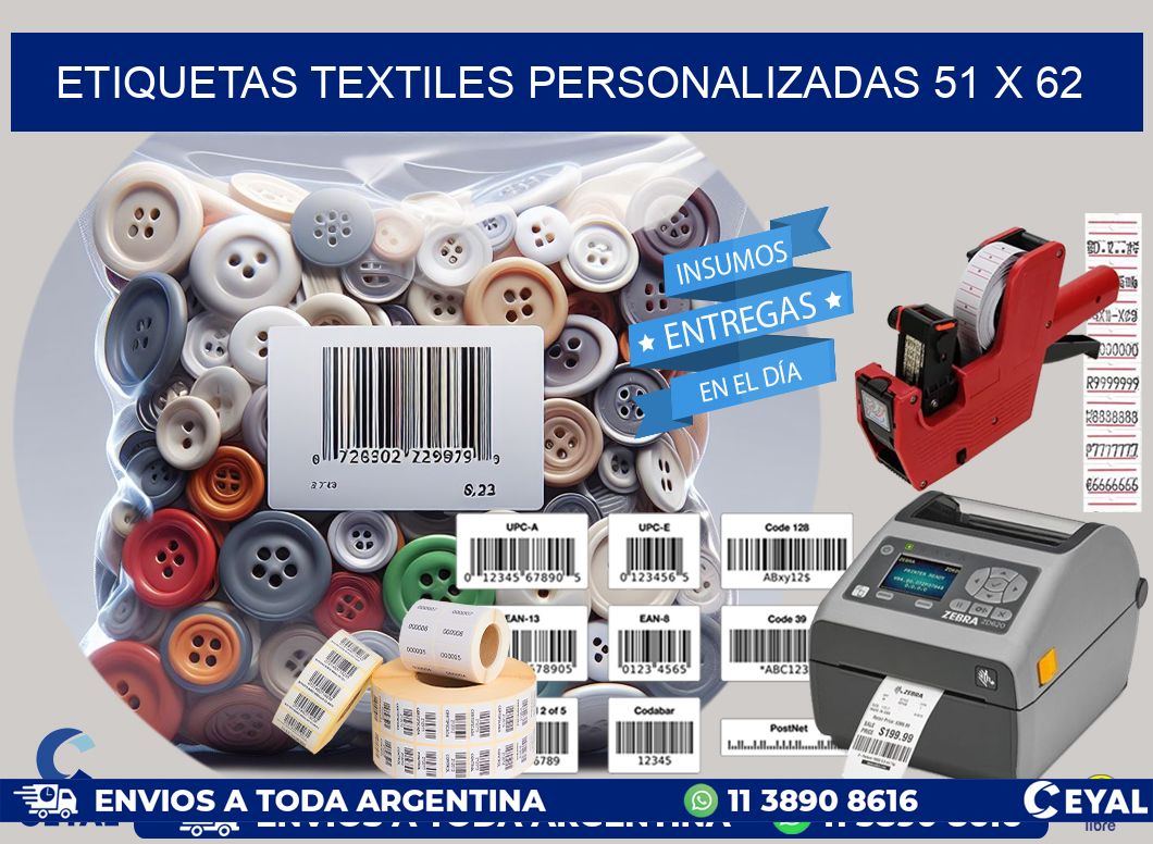 ETIQUETAS TEXTILES PERSONALIZADAS 51 x 62