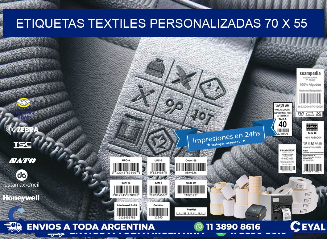 ETIQUETAS TEXTILES PERSONALIZADAS 70 x 55