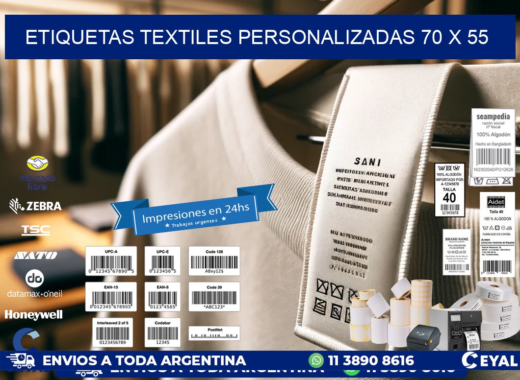 ETIQUETAS TEXTILES PERSONALIZADAS 70 x 55