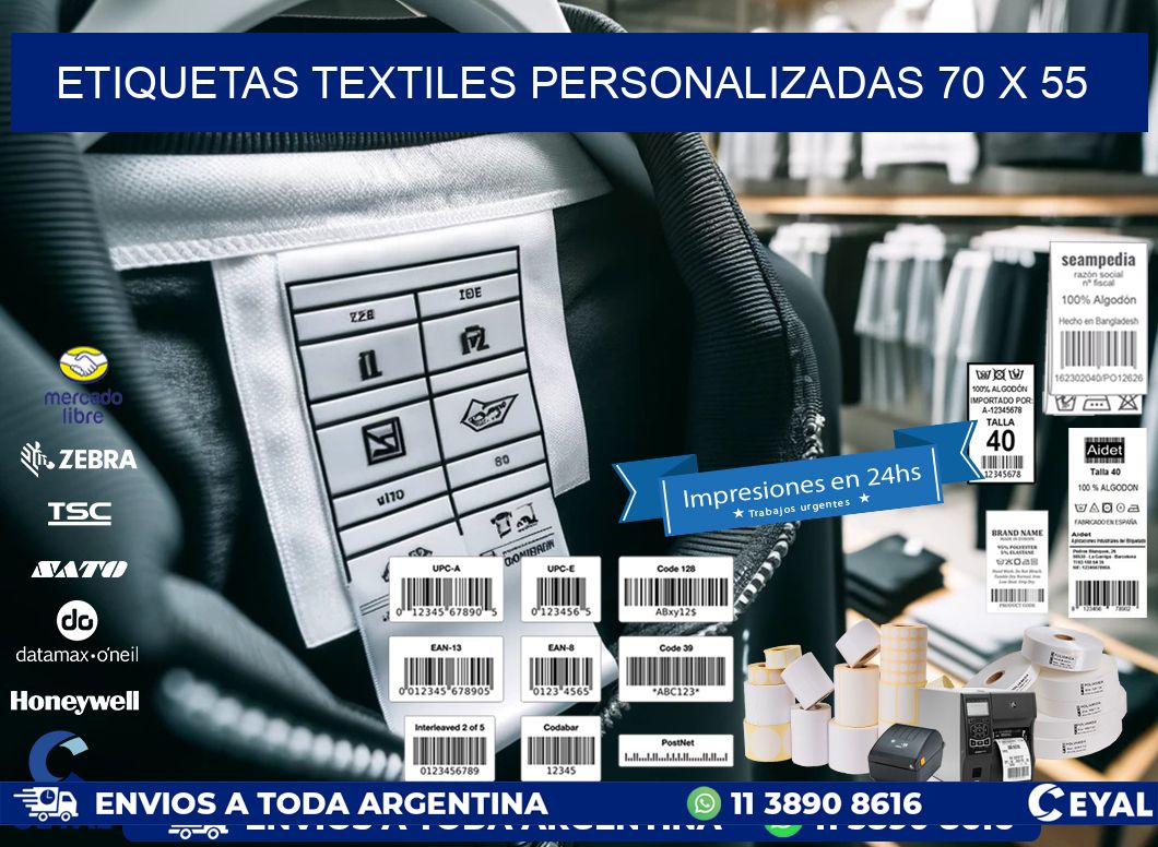ETIQUETAS TEXTILES PERSONALIZADAS 70 x 55