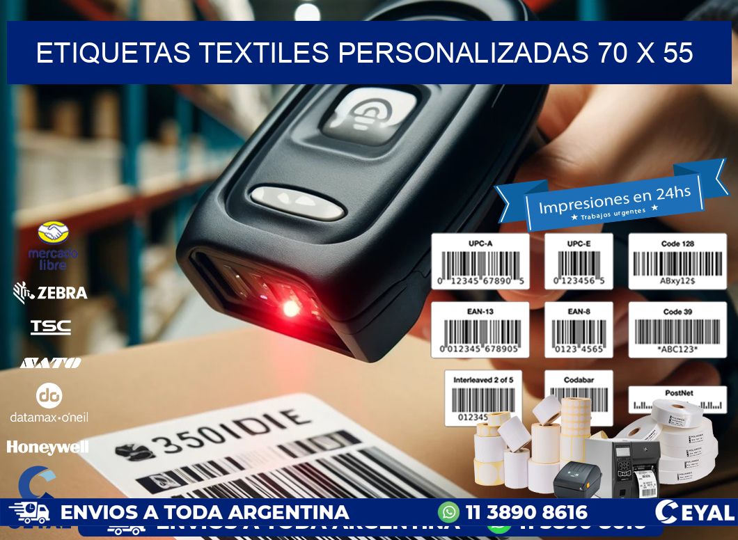 ETIQUETAS TEXTILES PERSONALIZADAS 70 x 55