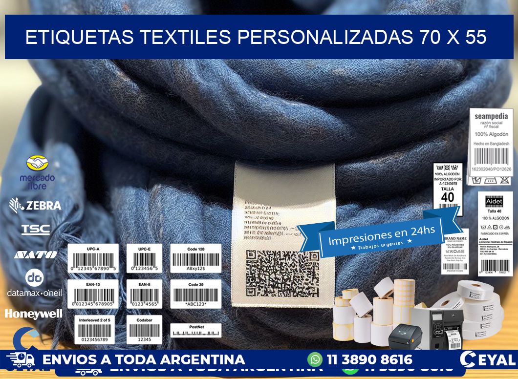ETIQUETAS TEXTILES PERSONALIZADAS 70 x 55