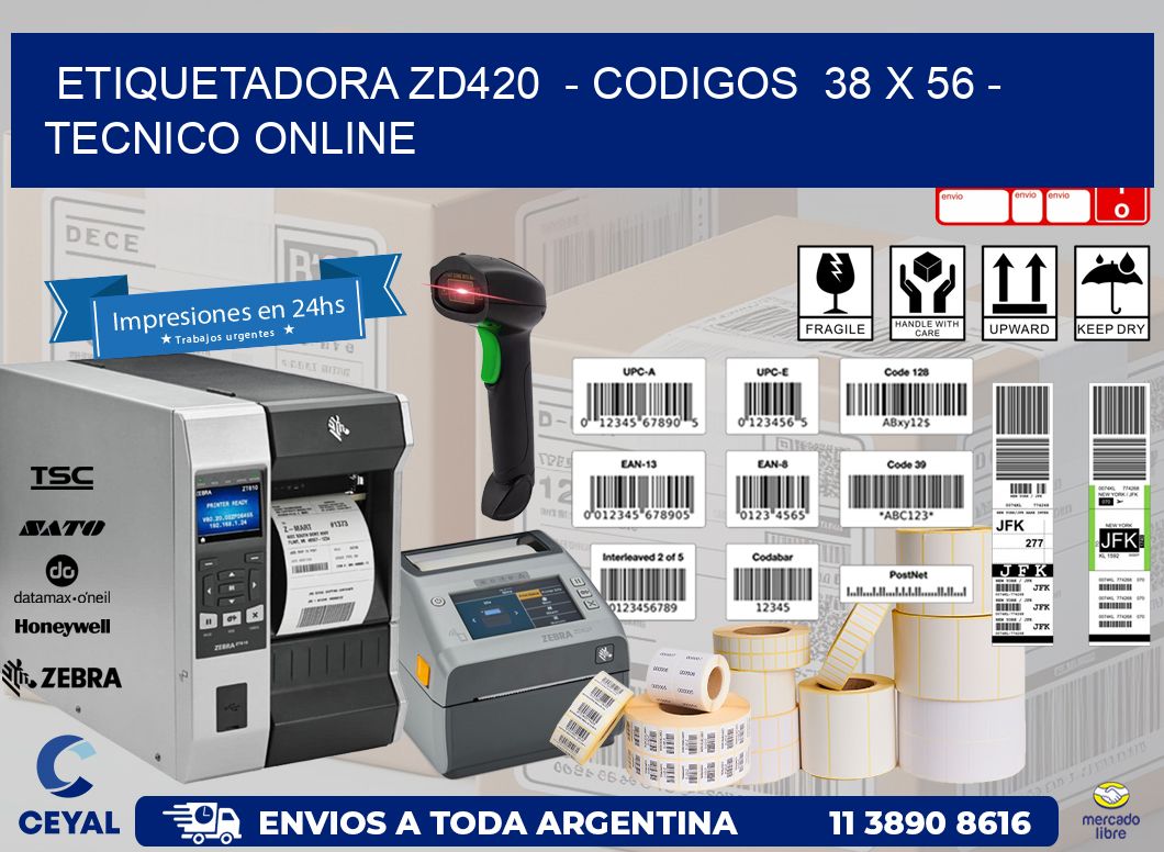 ETIQUETADORA ZD420  - CODIGOS  38 x 56 - TECNICO ONLINE