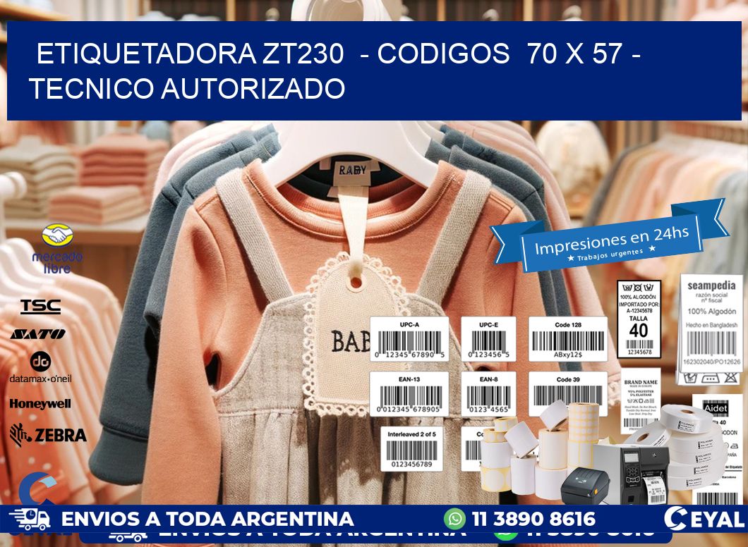 ETIQUETADORA ZT230  - CODIGOS  70 x 57 - TECNICO AUTORIZADO