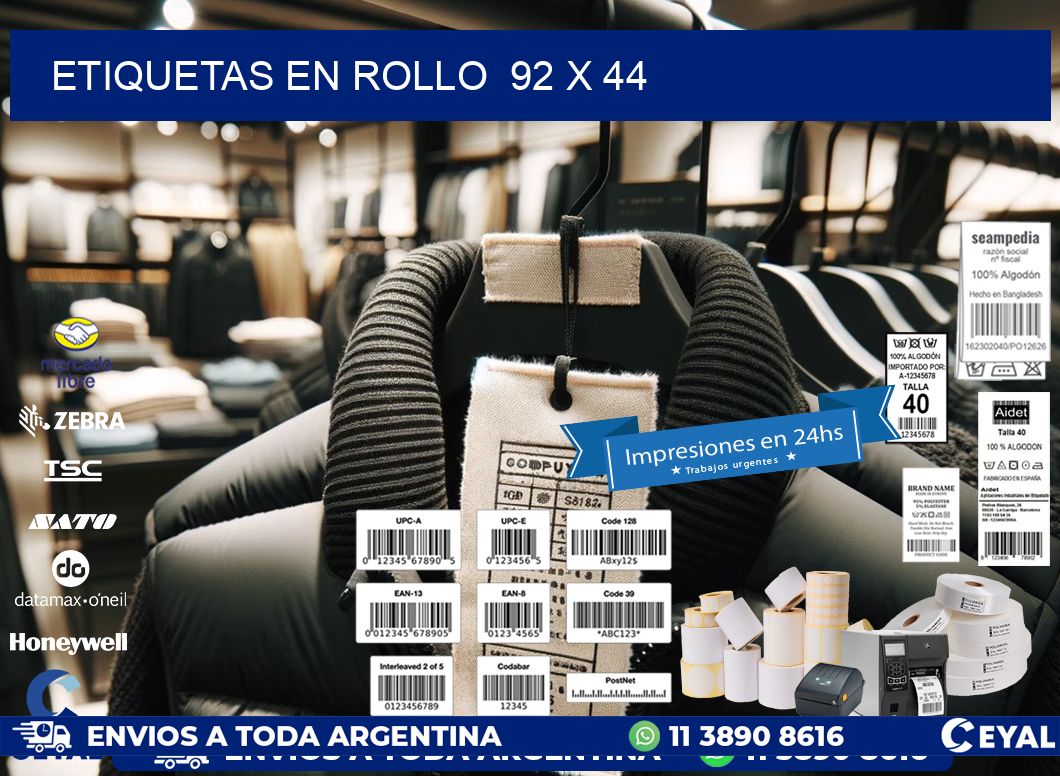 ETIQUETAS EN ROLLO  92 x 44
