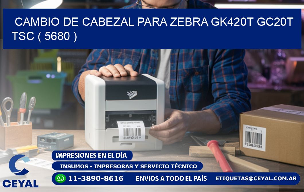 CAMBIO DE CABEZAL PARA ZEBRA GK420T GC20T TSC ( 5680 )